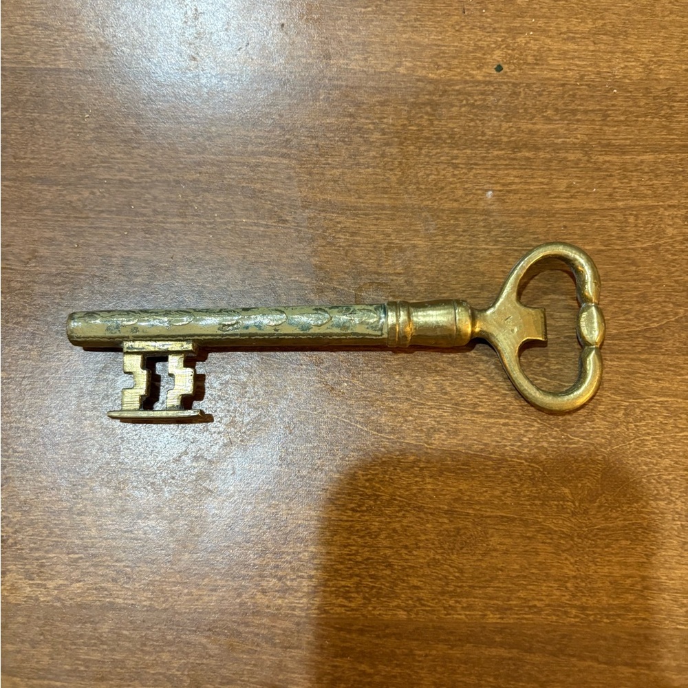Vintage Brass Key Corkscrew and Bottle Opener